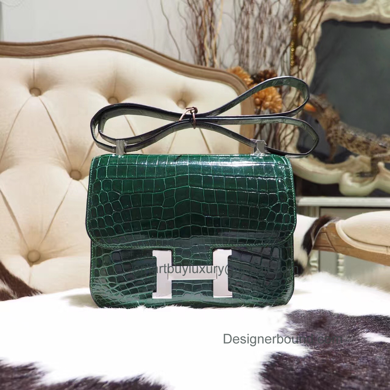Hermes Constance 23 Bag in ck67 Vert Fonce Shiny Nile Croc PHW